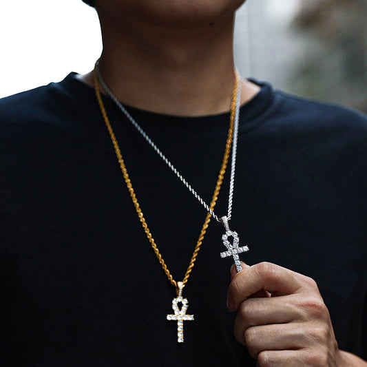 Shop NameBrand*: 2 Ankh Cross Pendants + 2 Rope Chains - 2mm, White Gold + Yellow Gold