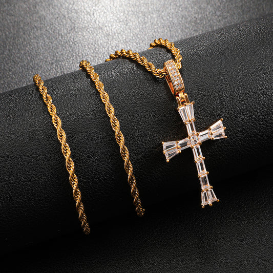 Baguette Cross  - Yellow Gold